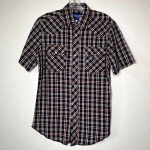Wranlger Men's SZ Small Pearl Snap Short Sleeve Shirt Blue & Red Plaid